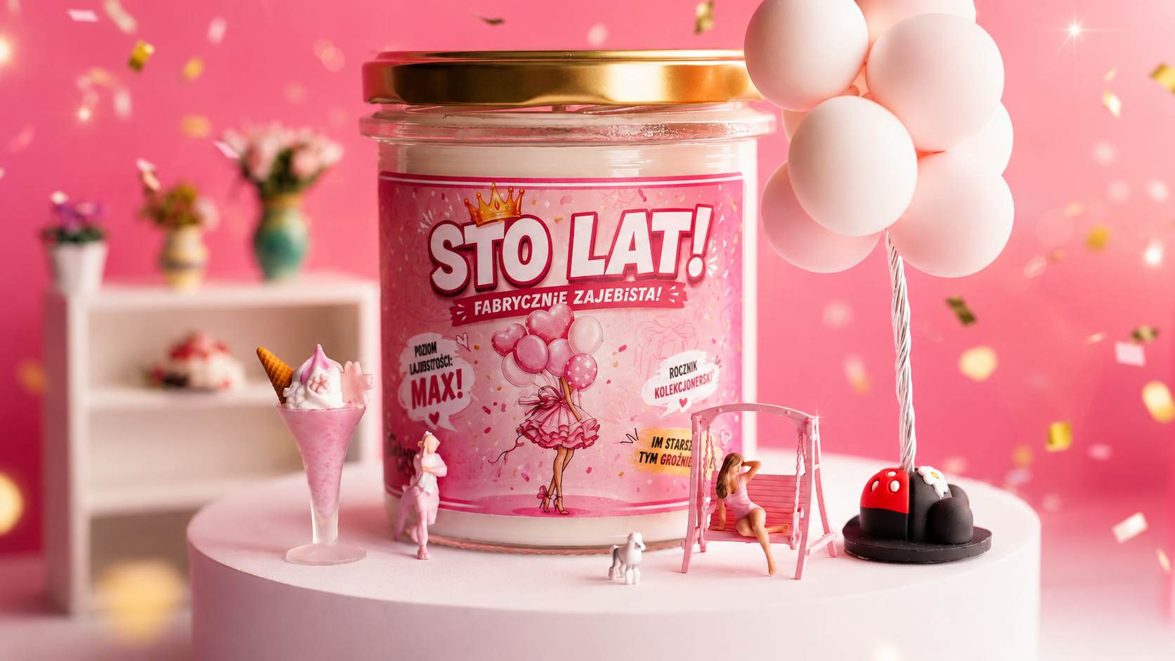 śmieszna świeca sojowa STO LAT Pink na urodziny dla niej
